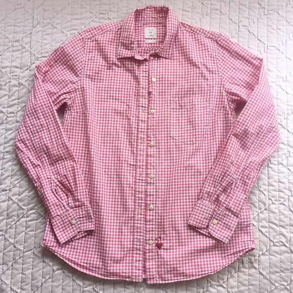 100% Cotton Gap Women's Red Checked Gingham Button-Down Shirt with Embroidery - Picture 2 of 12